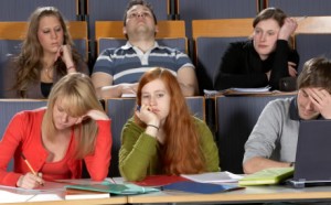 View of students during a boring presentation
