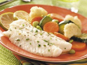 plate of fish and vegetables